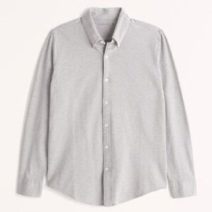 Abercrombie and Fitch Grey Performance Knit Oxford Shirt